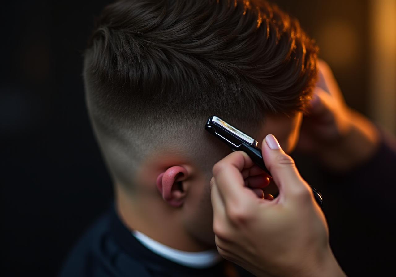 Un barbiere esperto che rifinisce un taglio moderno a Roma